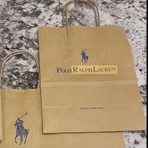 🛍️ 2 Polo by Ralph Lauren Tan Paper Shopping Bags with Iconic Logo 🛍️16X12 X8X12